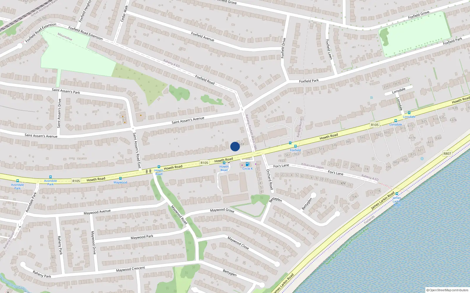 Overhead map showing the location of 682 Howth Road, Raheny, Dublin 5