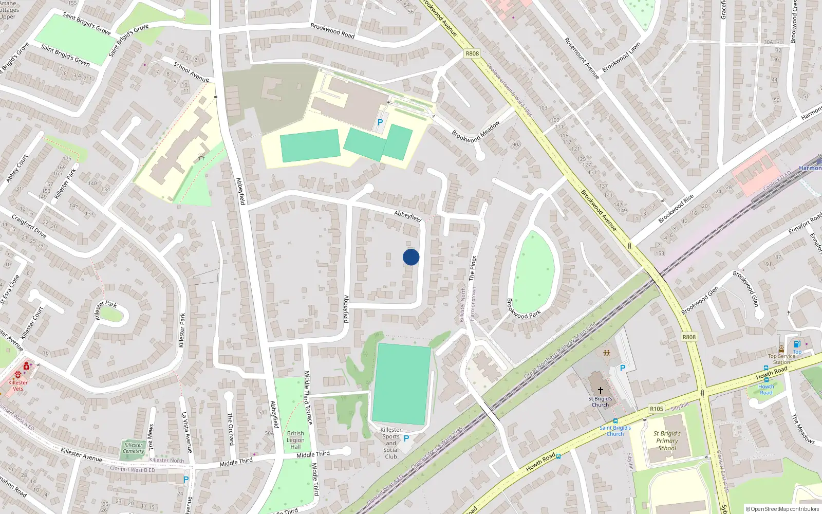 Overhead map showing the location of 69 Abbeyfield, Dublin 5