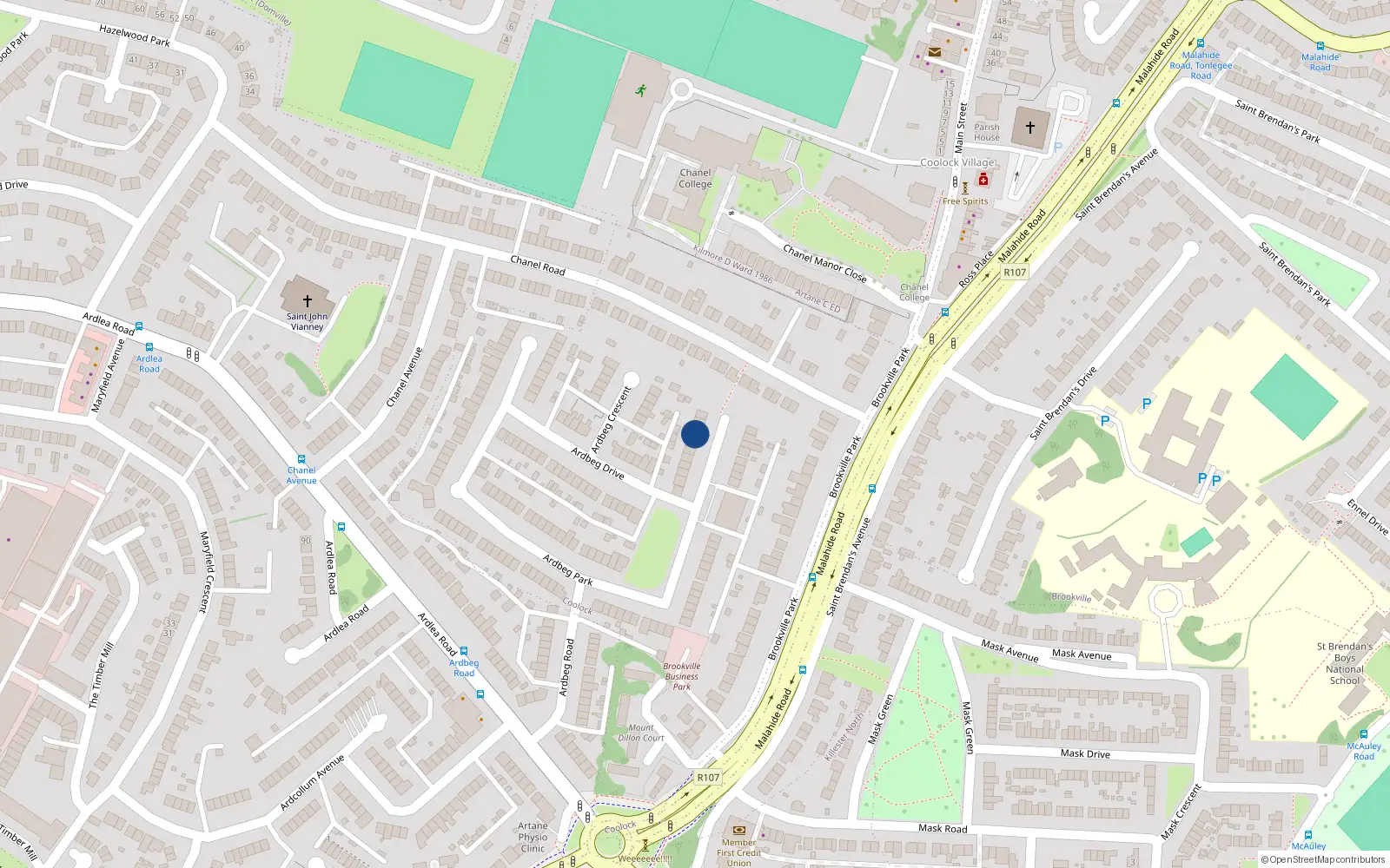 Overhead map showing the location of 69 Ardbeg Park, Dublin 5