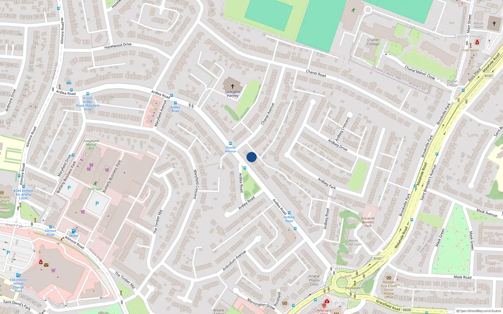 Overhead map showing the location of 69 Ardlea Road, Dublin 5