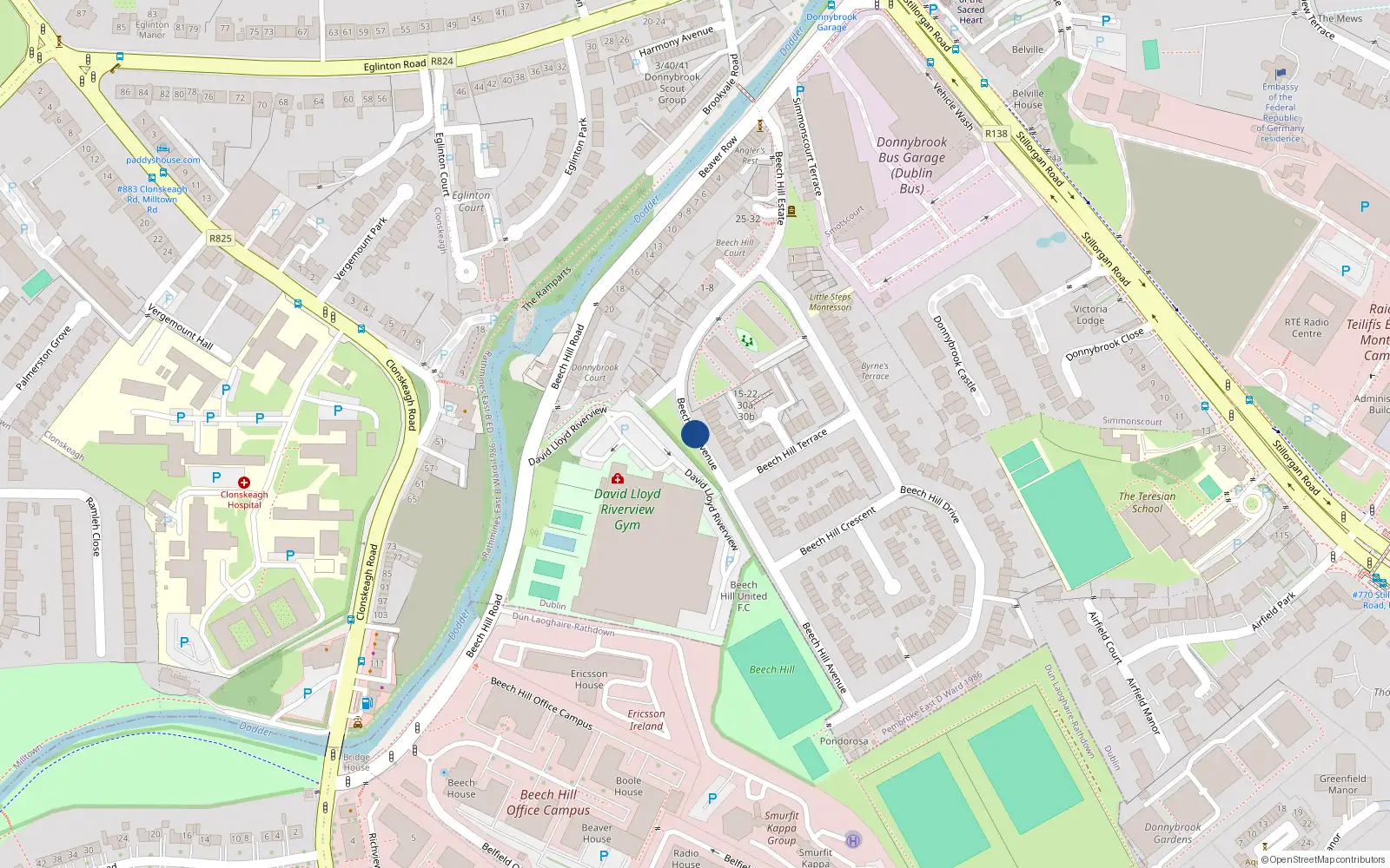 Overhead map showing the location of 69 Beech Hill Avenue, Merrion