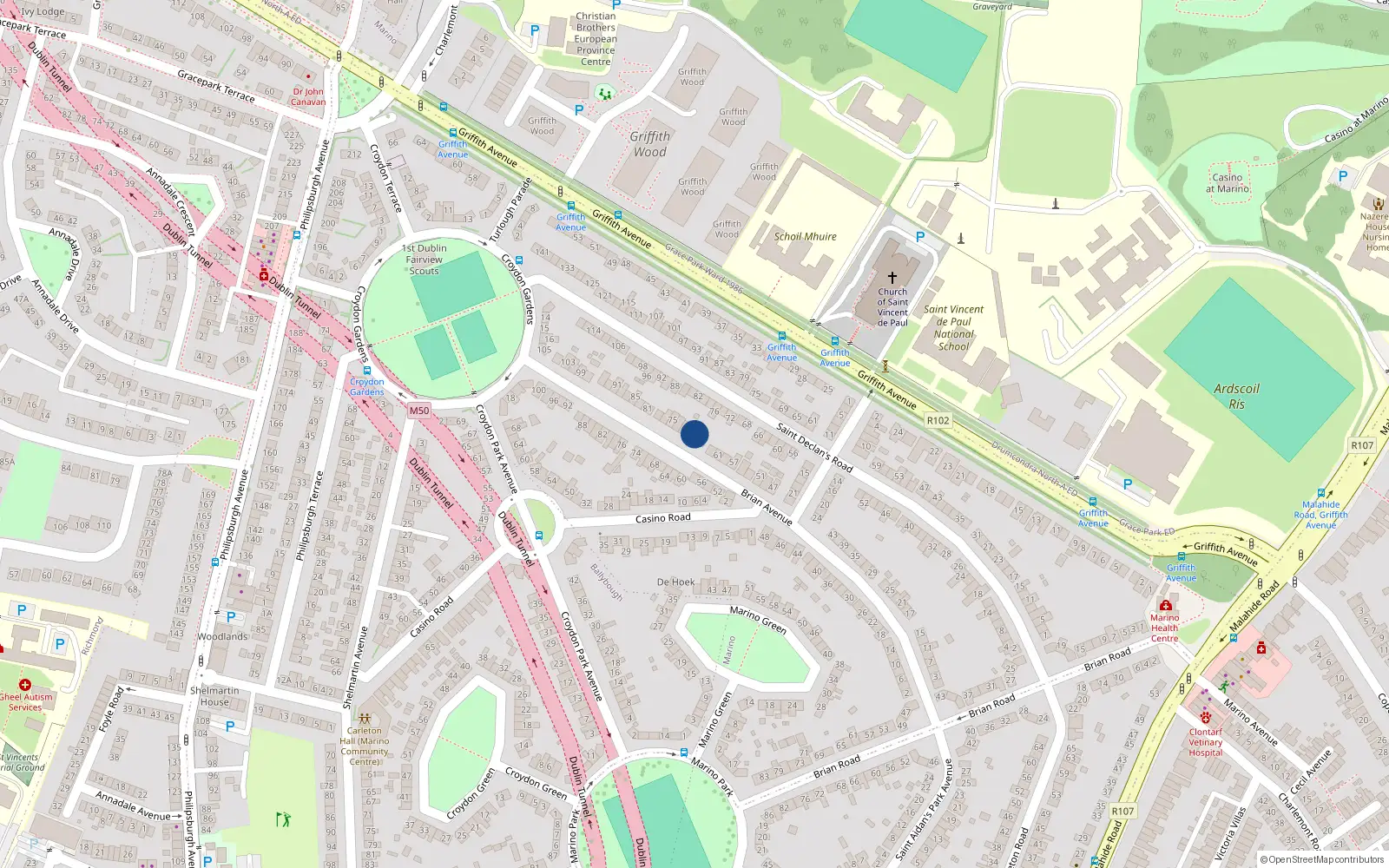 Overhead map showing the location of 69 Brian Avenue, Dublin 3
