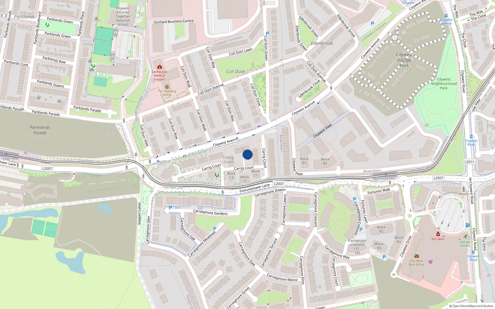 Overhead map showing the location of 69 Carrig Court, Saggart