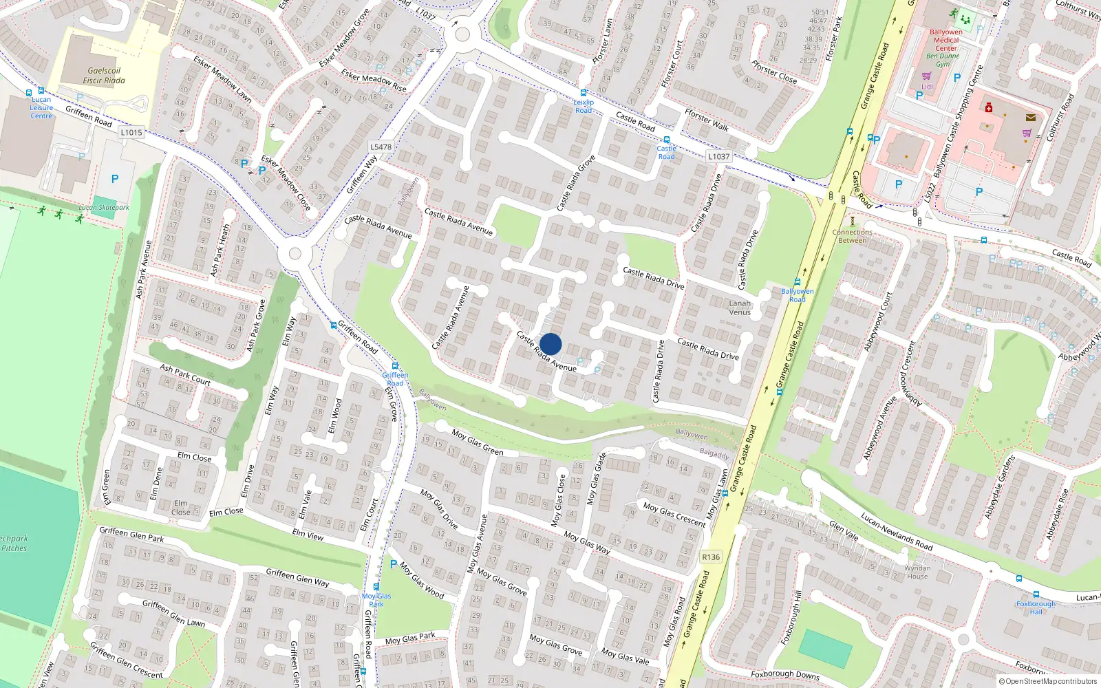 Overhead map showing the location of 69 Castle Riada Avenue, Lucan