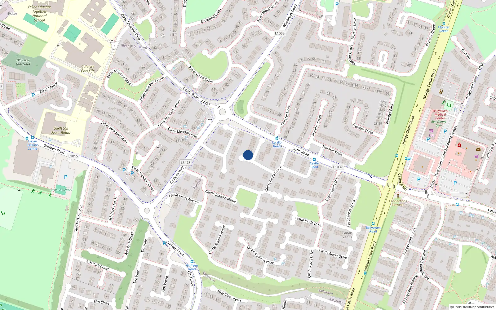 Overhead map showing the location of 69 Castle Riada Grove, Lucan