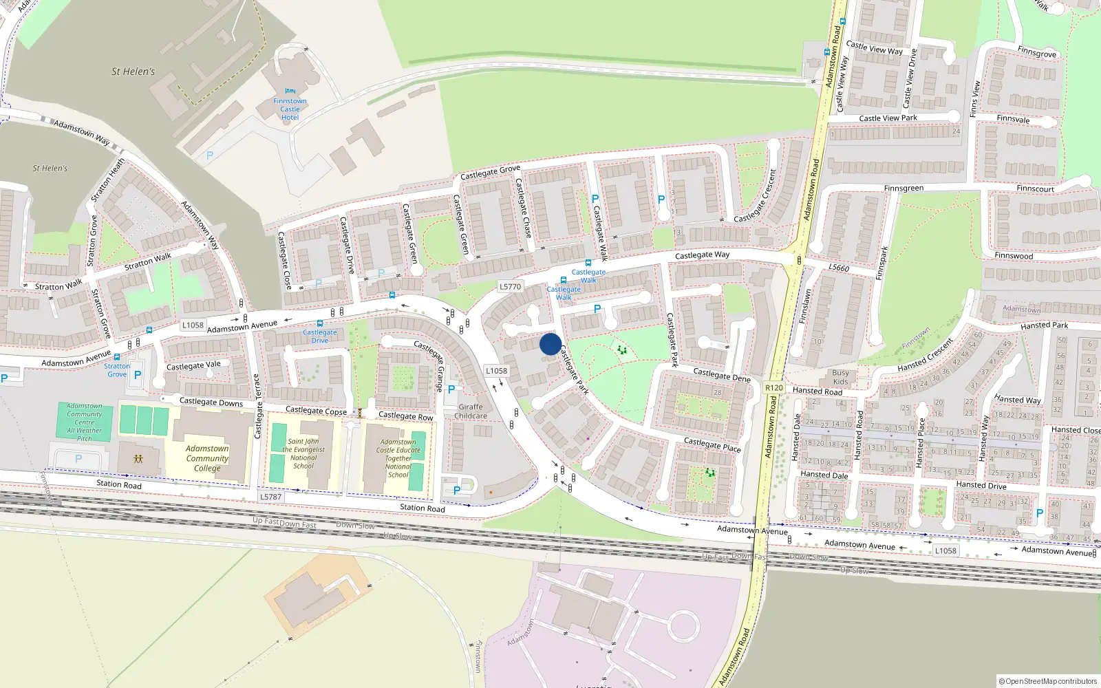Overhead map showing the location of 69 Castlegate Park, Adamstown