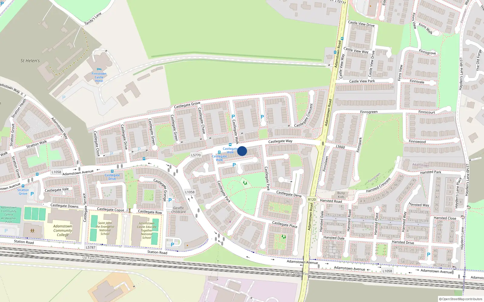 Overhead map showing the location of 69 Castlegate Way, Lucan