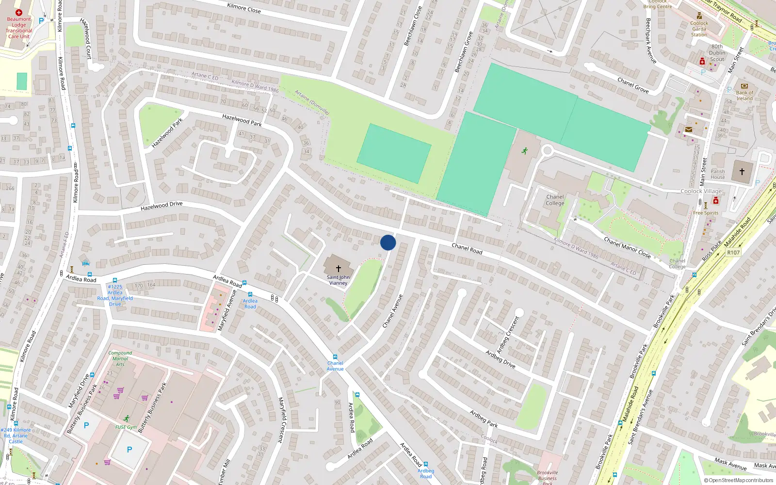 Overhead map showing the location of 69 Chanel Road, Dublin 5