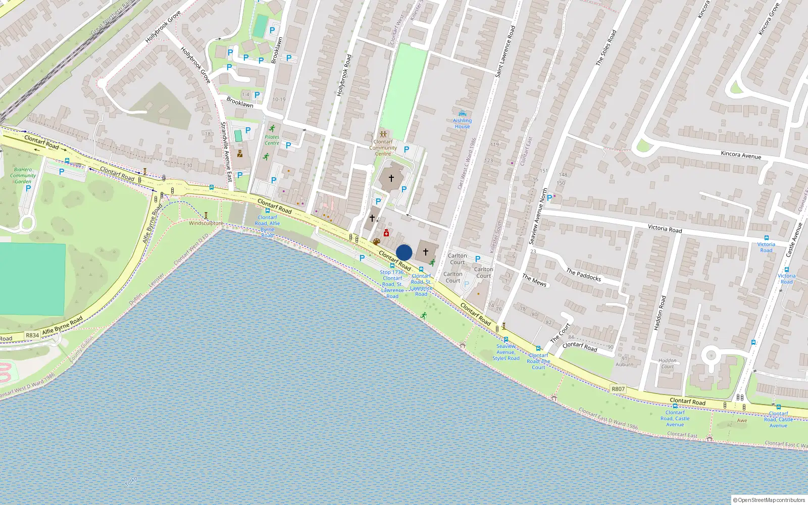 Overhead map showing the location of 69 Clontarf Road, Dublin 3