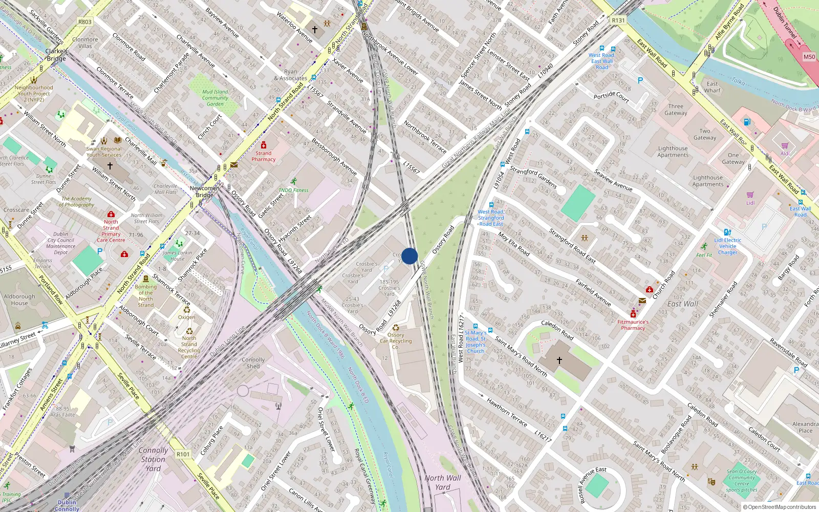 Overhead map showing the location of 69 Crosbies Yard, Ossory Road, East Wall