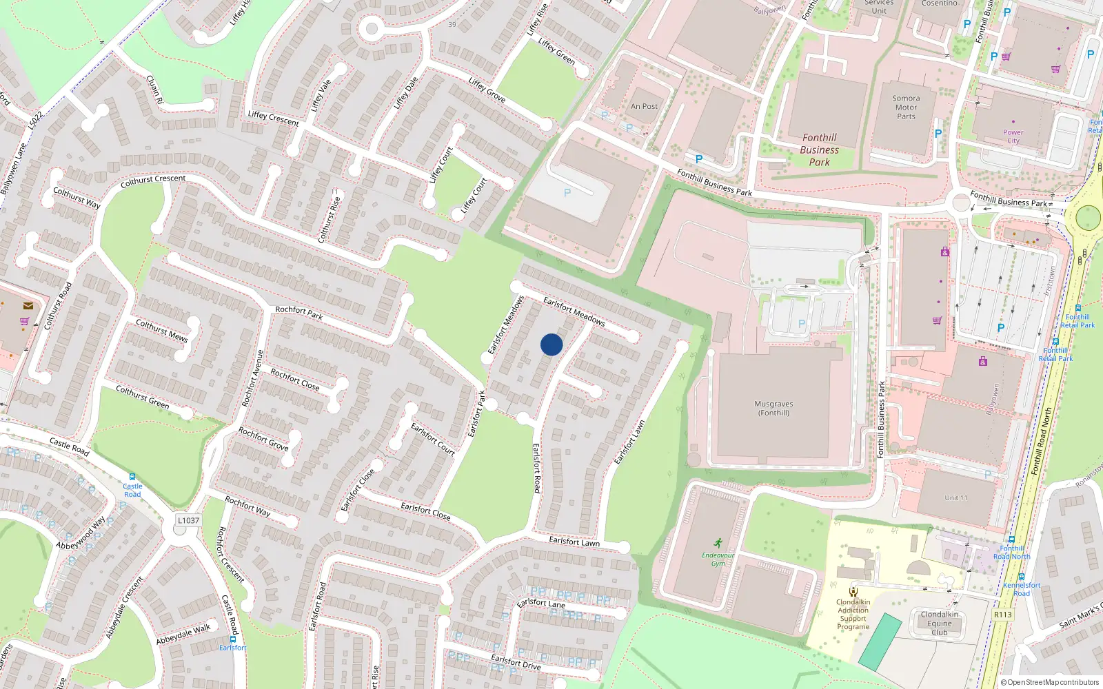 Overhead map showing the location of 69 Earlsfort Road, Lucan
