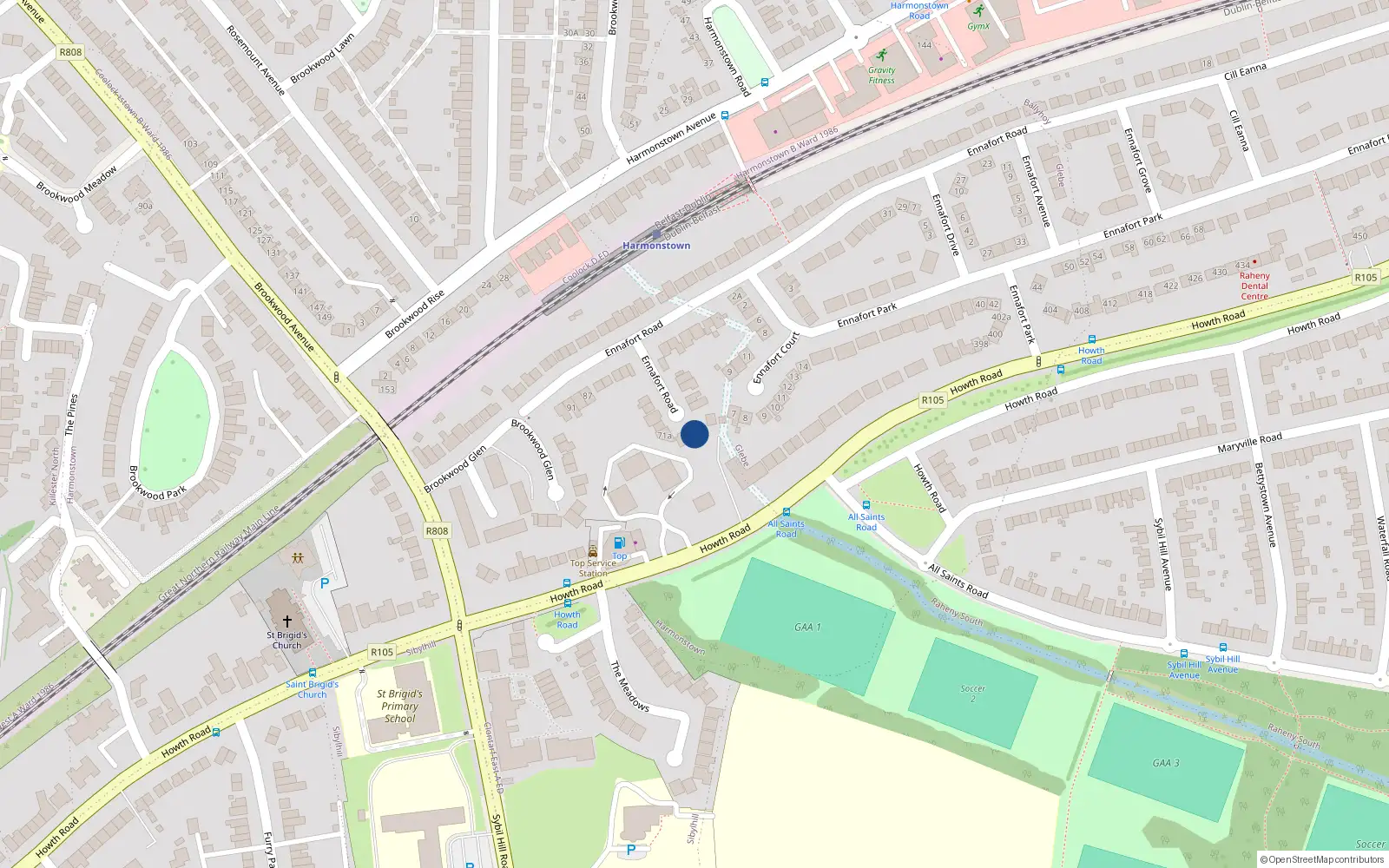 Overhead map showing the location of 69 Ennafort Road, Dublin 5