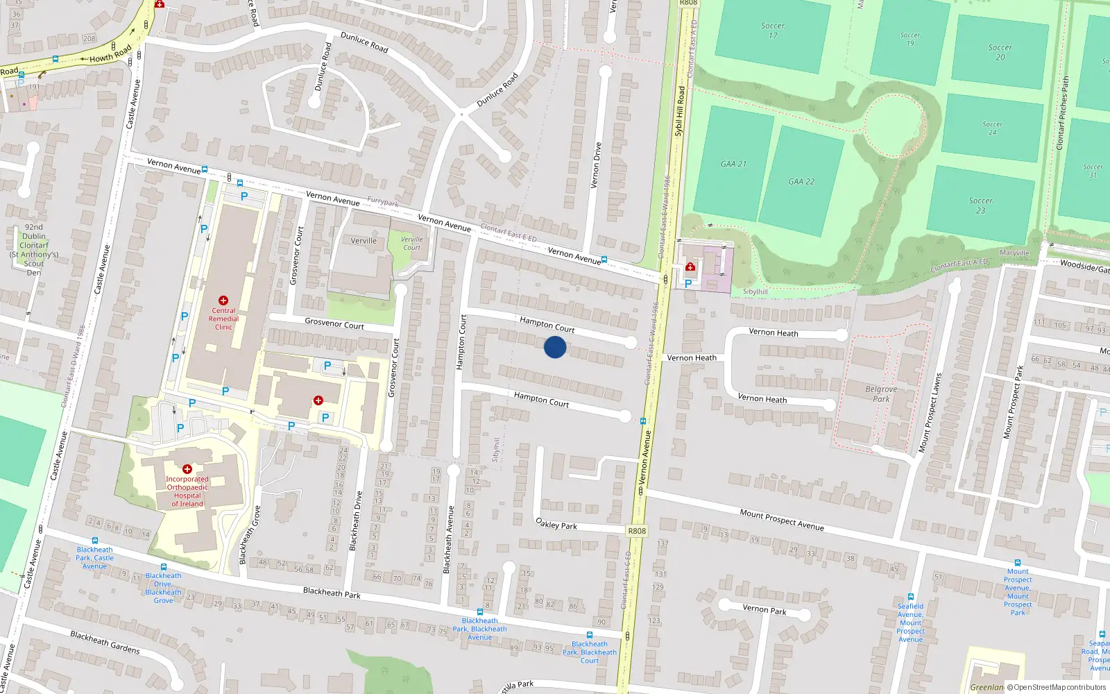 Overhead map showing the location of 69 Hampton Court, Clontarf, Dublin 3