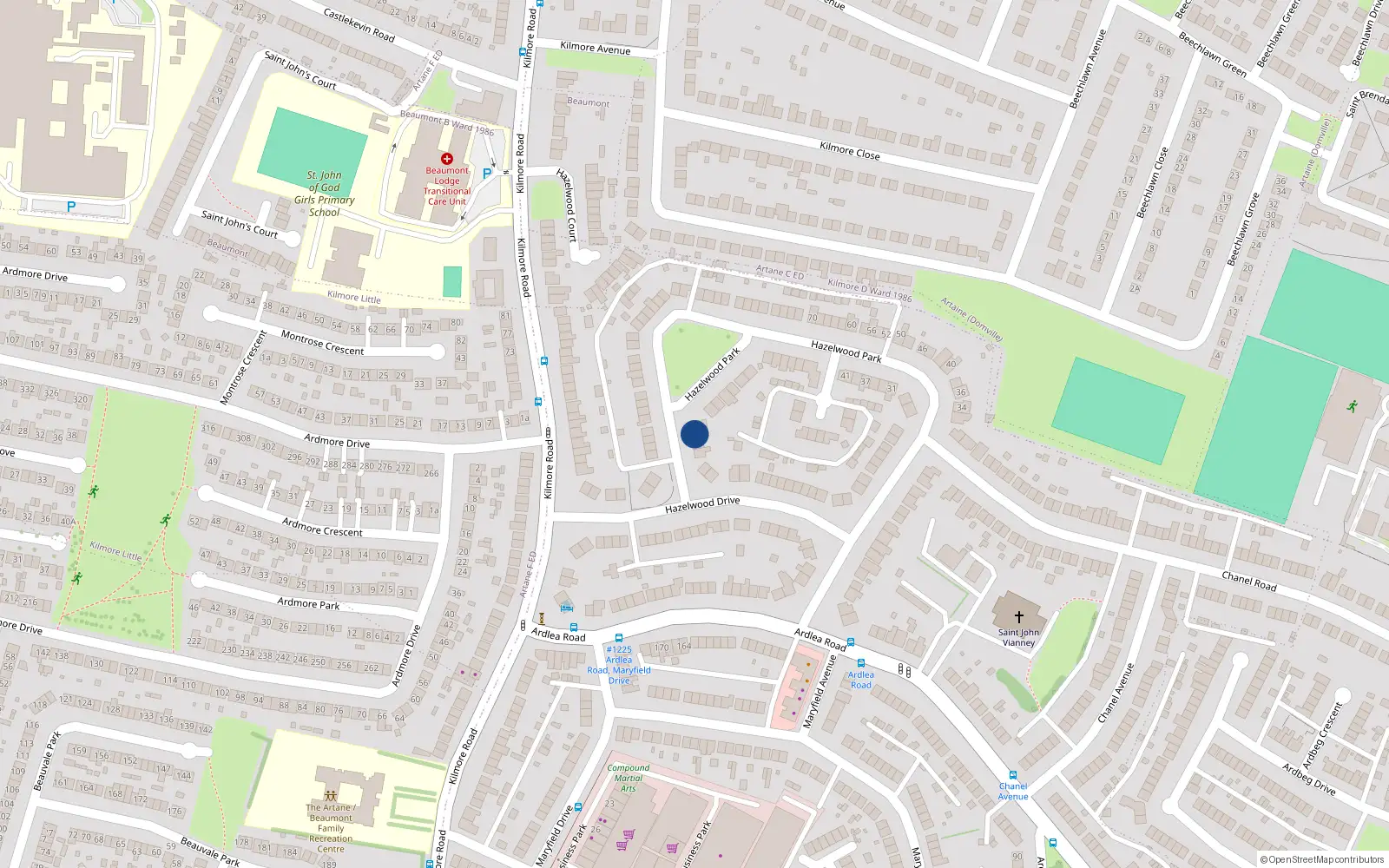 Overhead map showing the location of 69 Hazelwood Park, Artane, Dublin 5