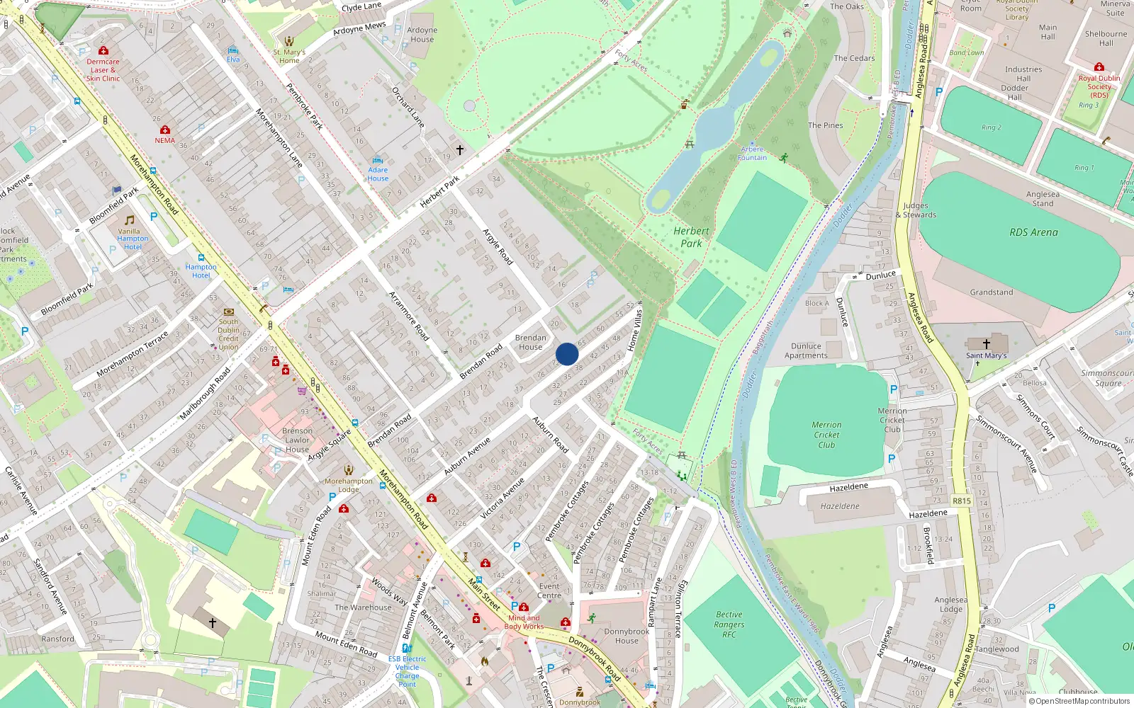 Overhead map showing the location of 69 Home Villas, Dublin 4