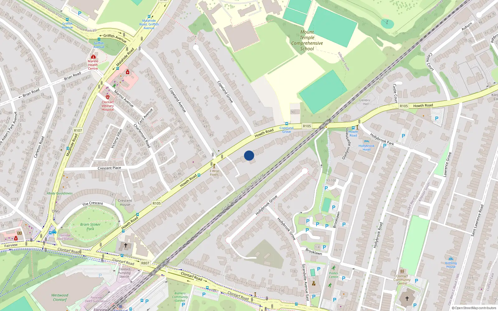 Overhead map showing the location of 69 Howth Road, Dublin 3