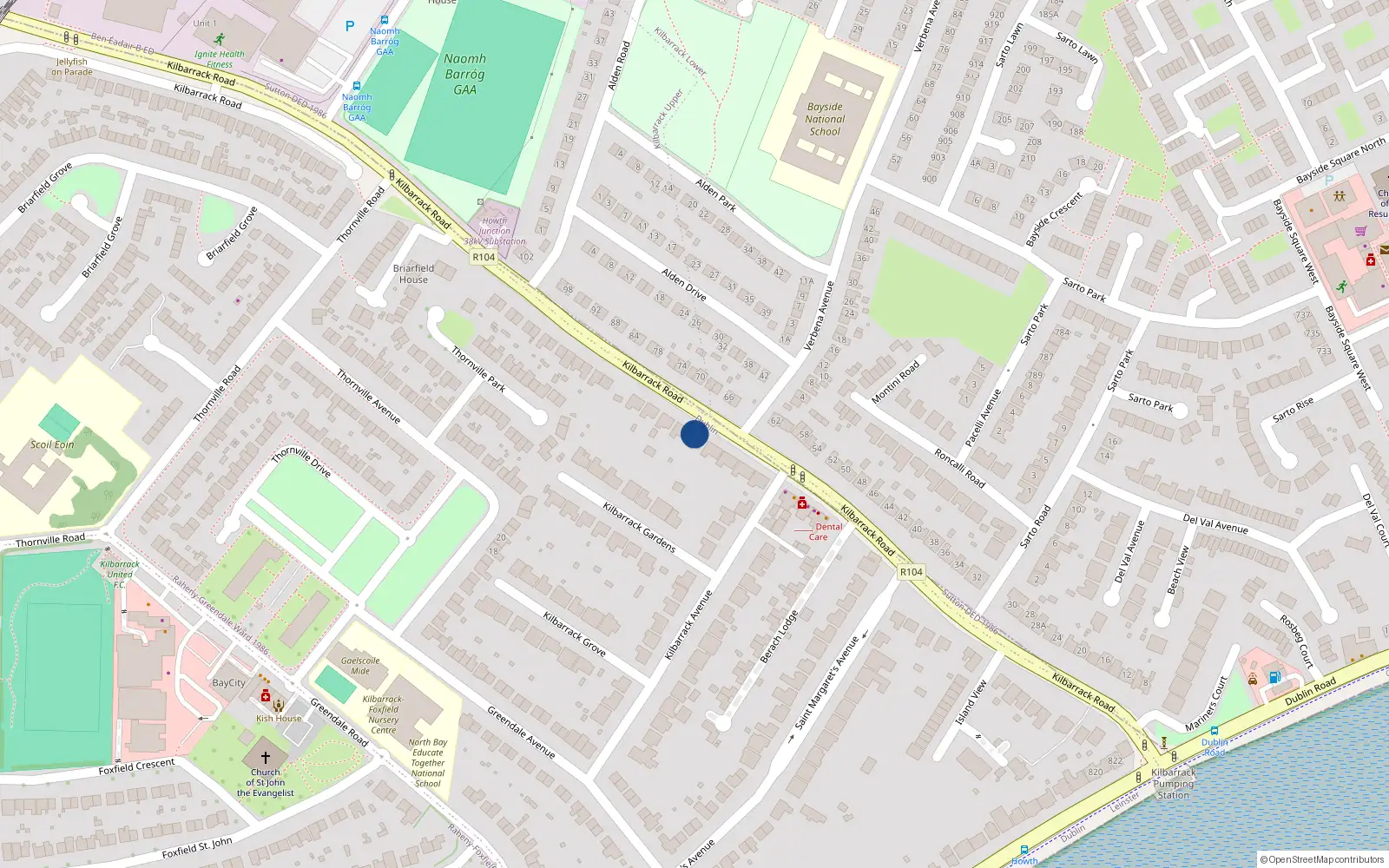 Overhead map showing the location of 69 Kilbarrack Road, Dublin 5