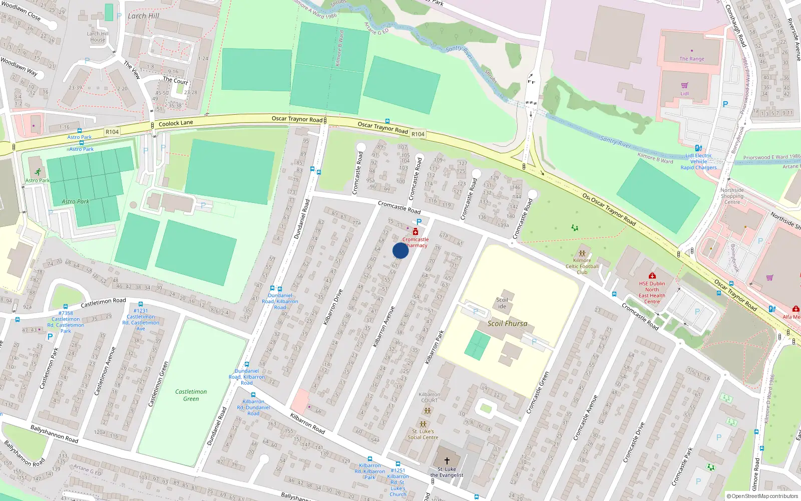 Overhead map showing the location of 69 Kilbarron Avenue, Dublin 5