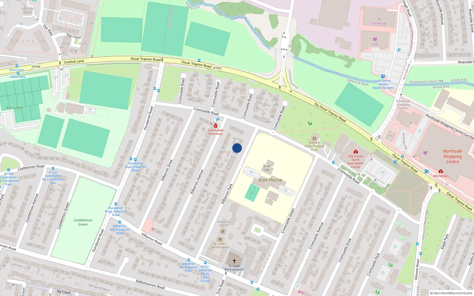 Overhead map showing the location of 69 Kilbarron Park, Coolock Dublin 5, Dublin