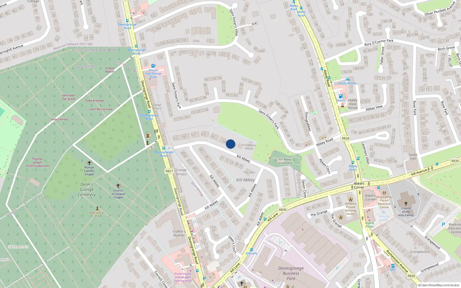 Overhead map showing the location of 69 Kill Abbey, Deans Grange, Dublin