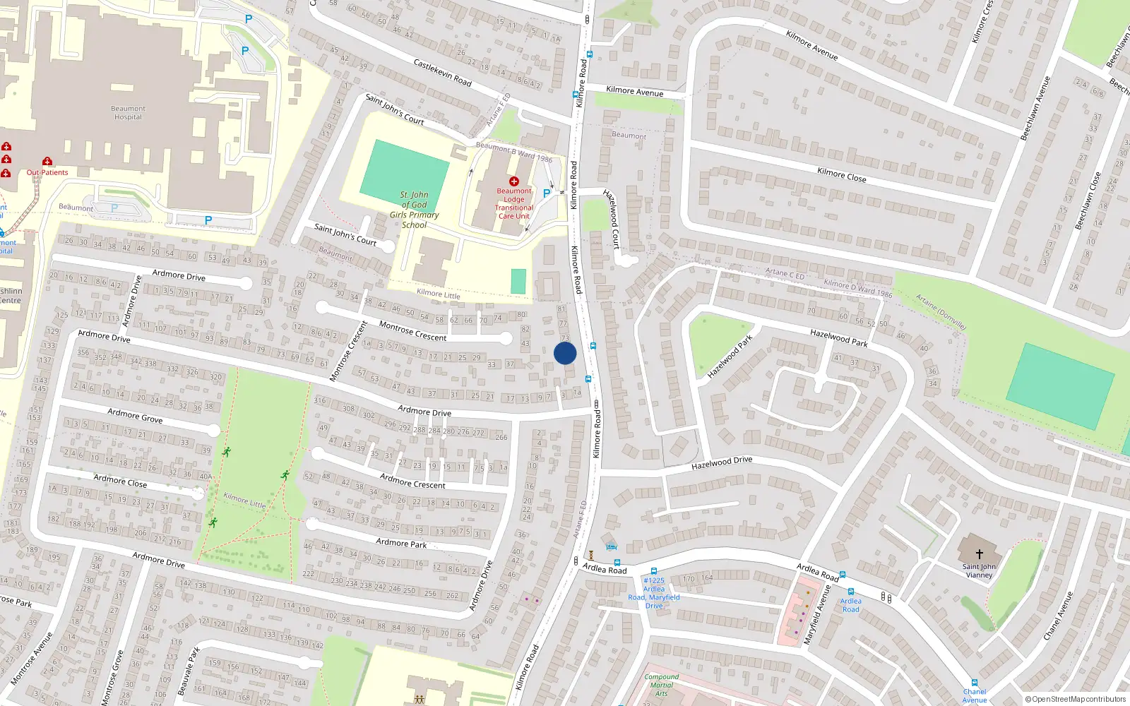 Overhead map showing the location of 69 Kilmore Road, Artane, Dublin 5