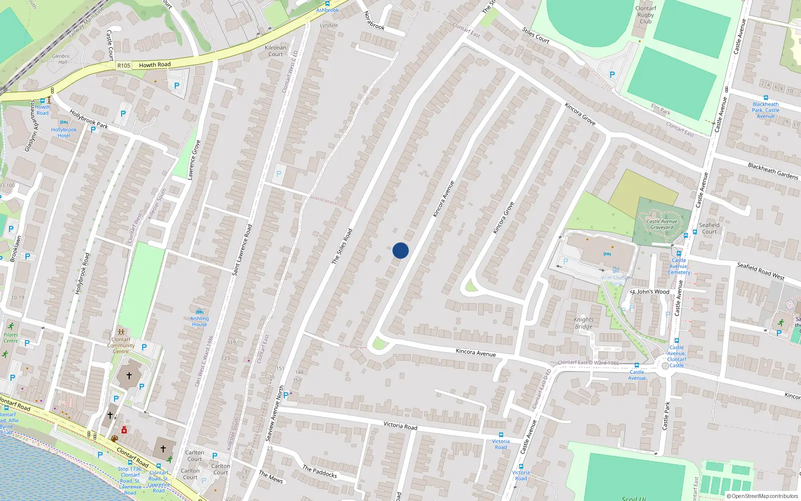 Overhead map showing the location of 69 Kincora Avenue, Dublin 3