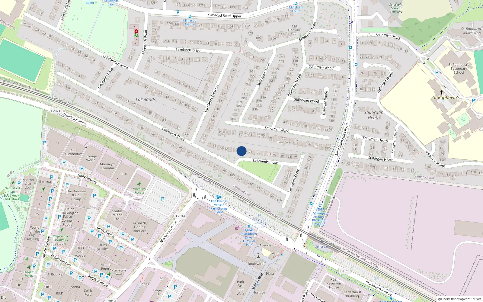 Overhead map showing the location of 69 Lakelands Close, Stillorgan, Dublin