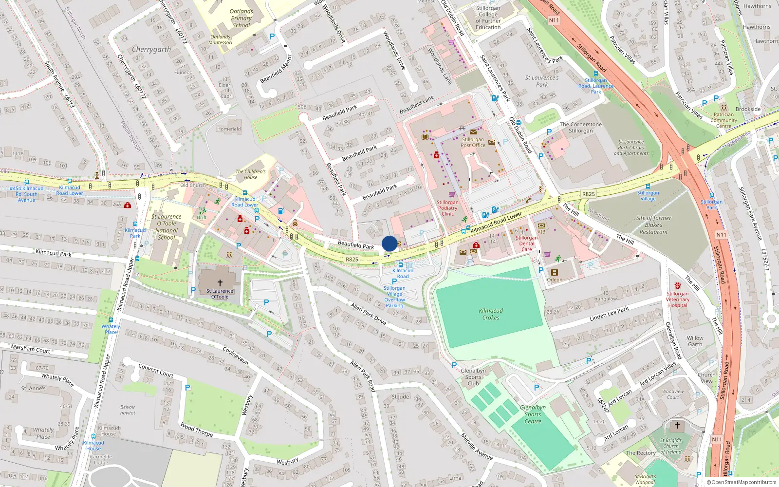 Overhead map showing the location of 69 Lower Kilmacud Road, Stillorgan, Dublin