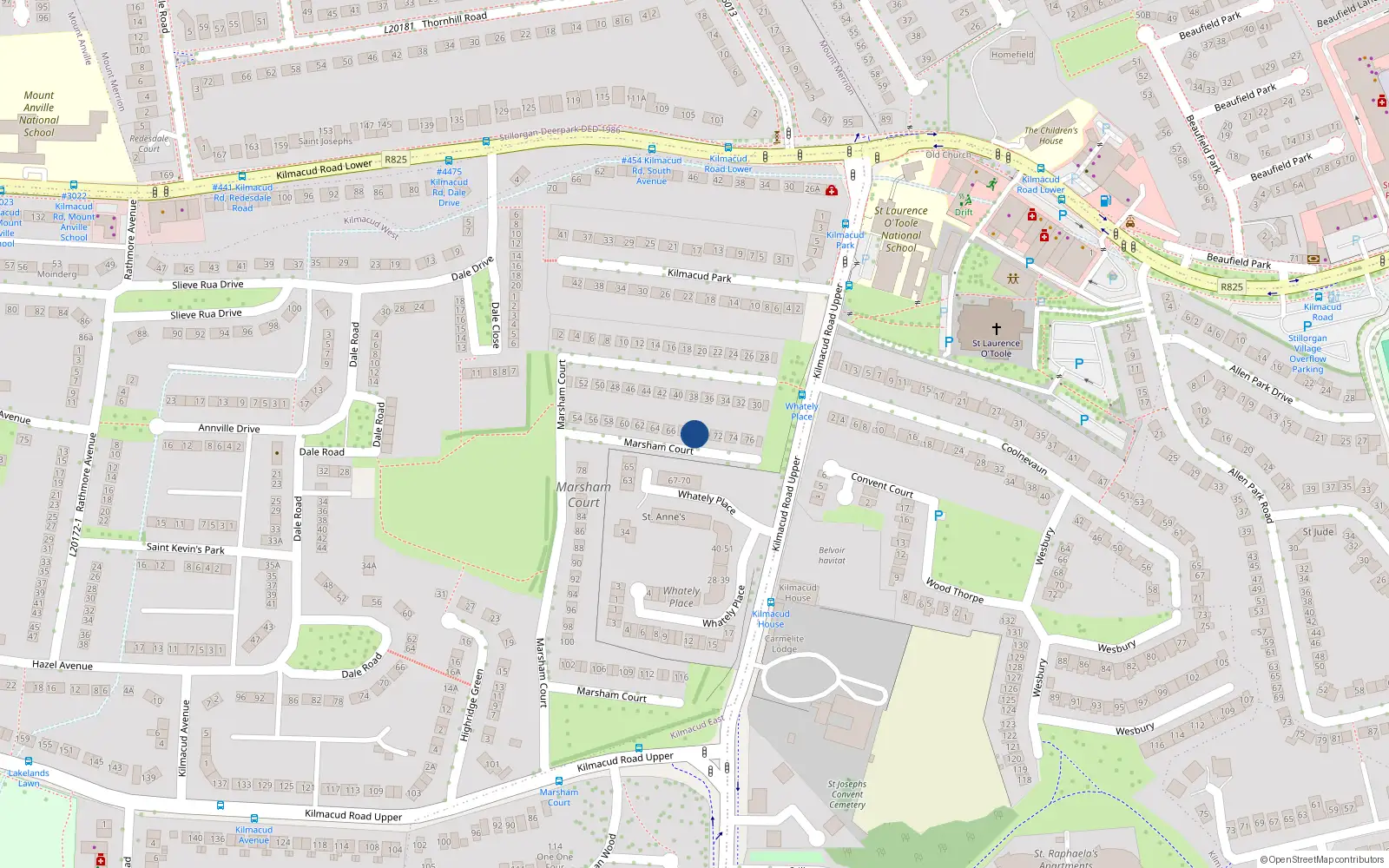 Overhead map showing the location of 69 Marsham Court, Stillorgan, Dublin