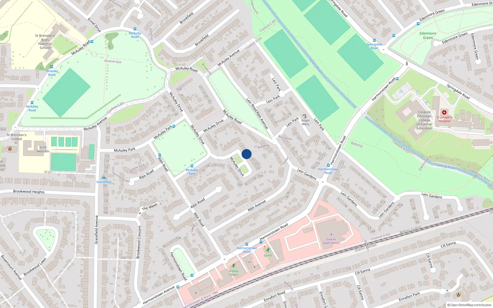 Overhead map showing the location of 69 Mcauley Drive, Artane, Dublin 5