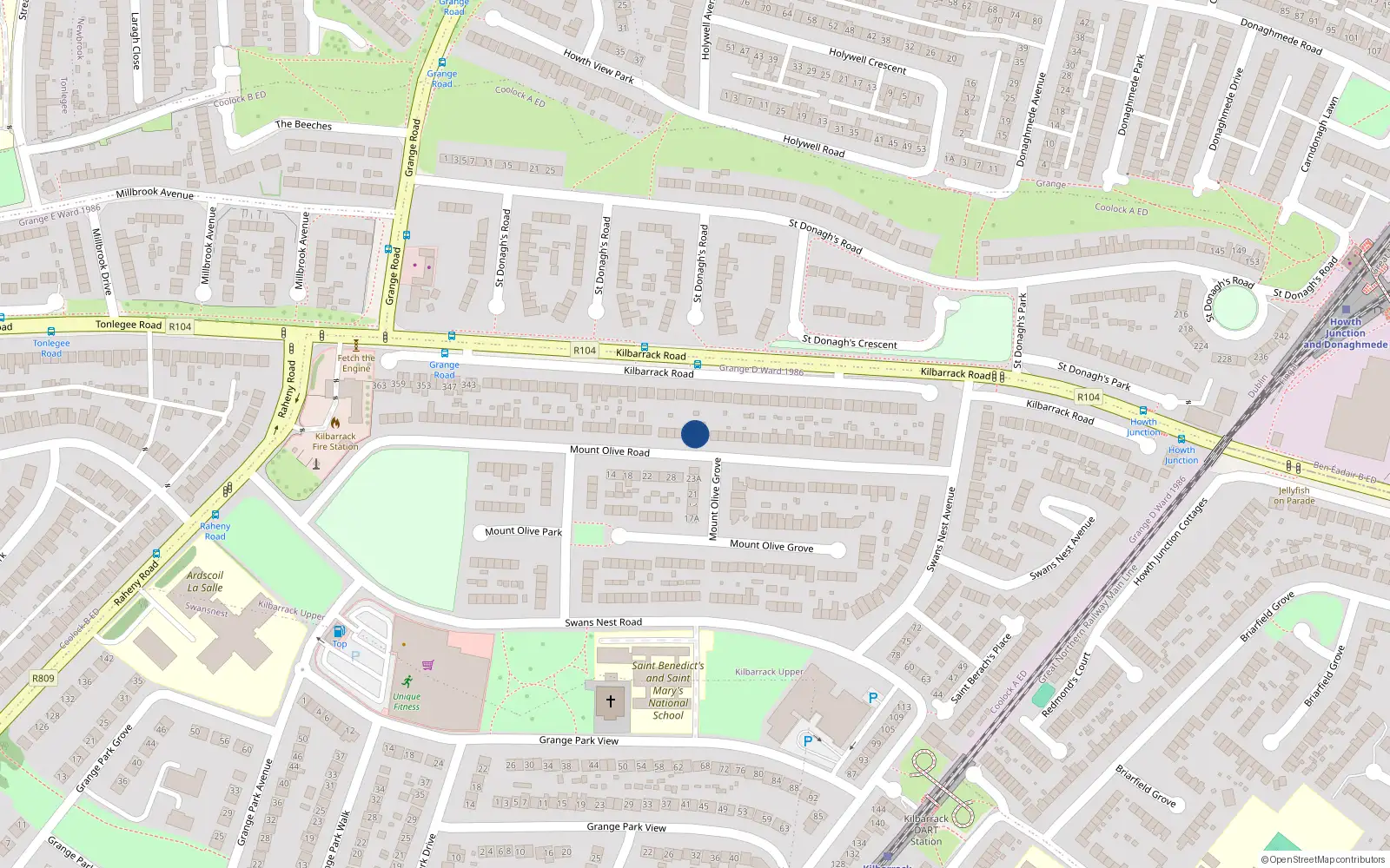 Overhead map showing the location of 69 Mount Olive Road, Kilbarrack Dublin 5, Dublin 5
