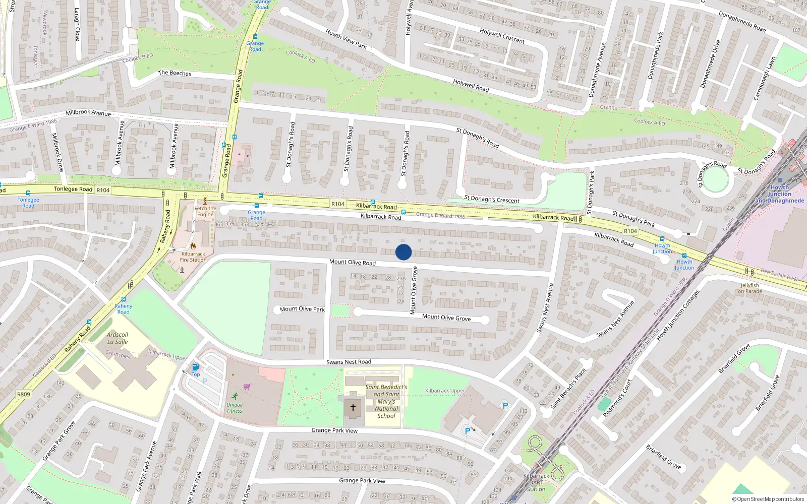 Overhead map showing the location of 69 Mount Olive Road, Dublin 5