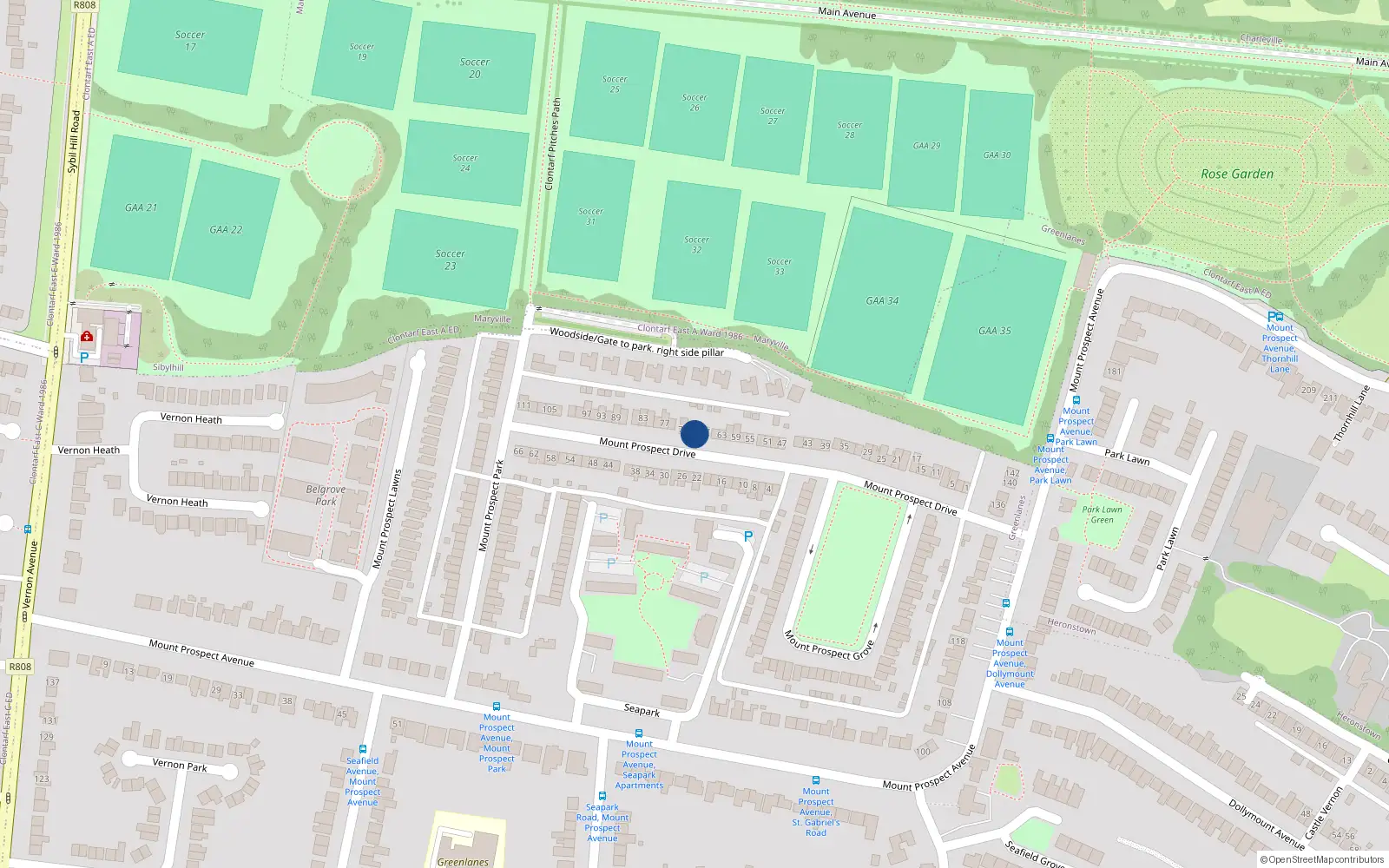Overhead map showing the location of 69 Mount Prospect Drive, Clontarf, Dublin 3