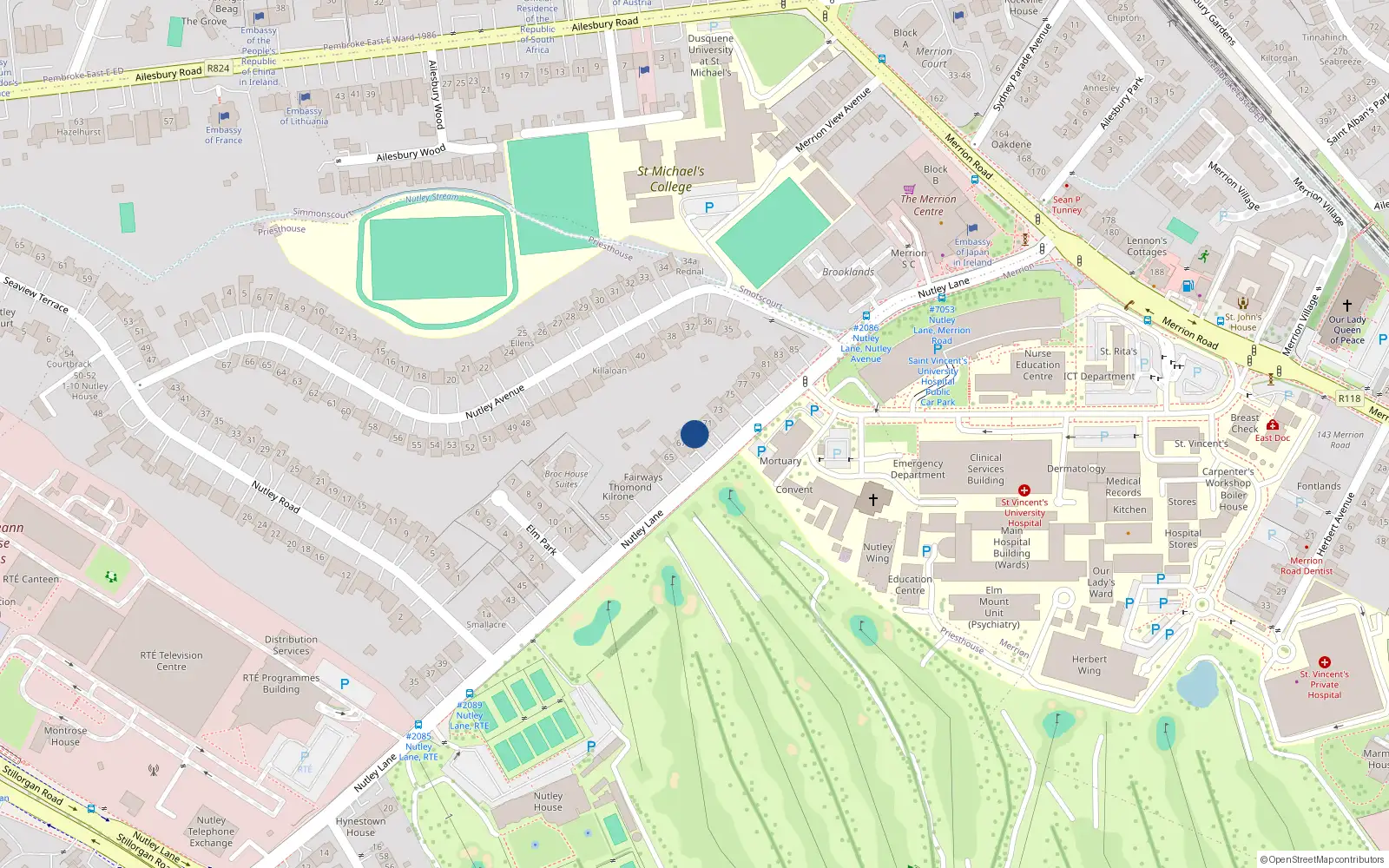 Overhead map showing the location of 69 Nutley Lane, Priesthouse