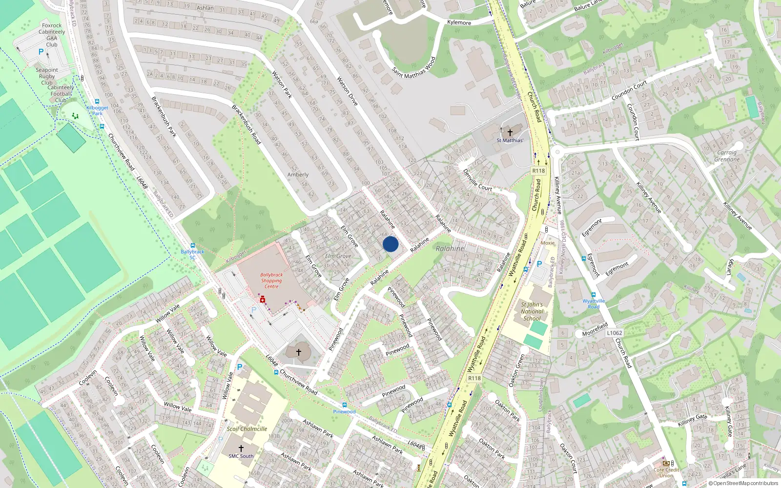 Overhead map showing the location of 69 Ralahine, Dublin