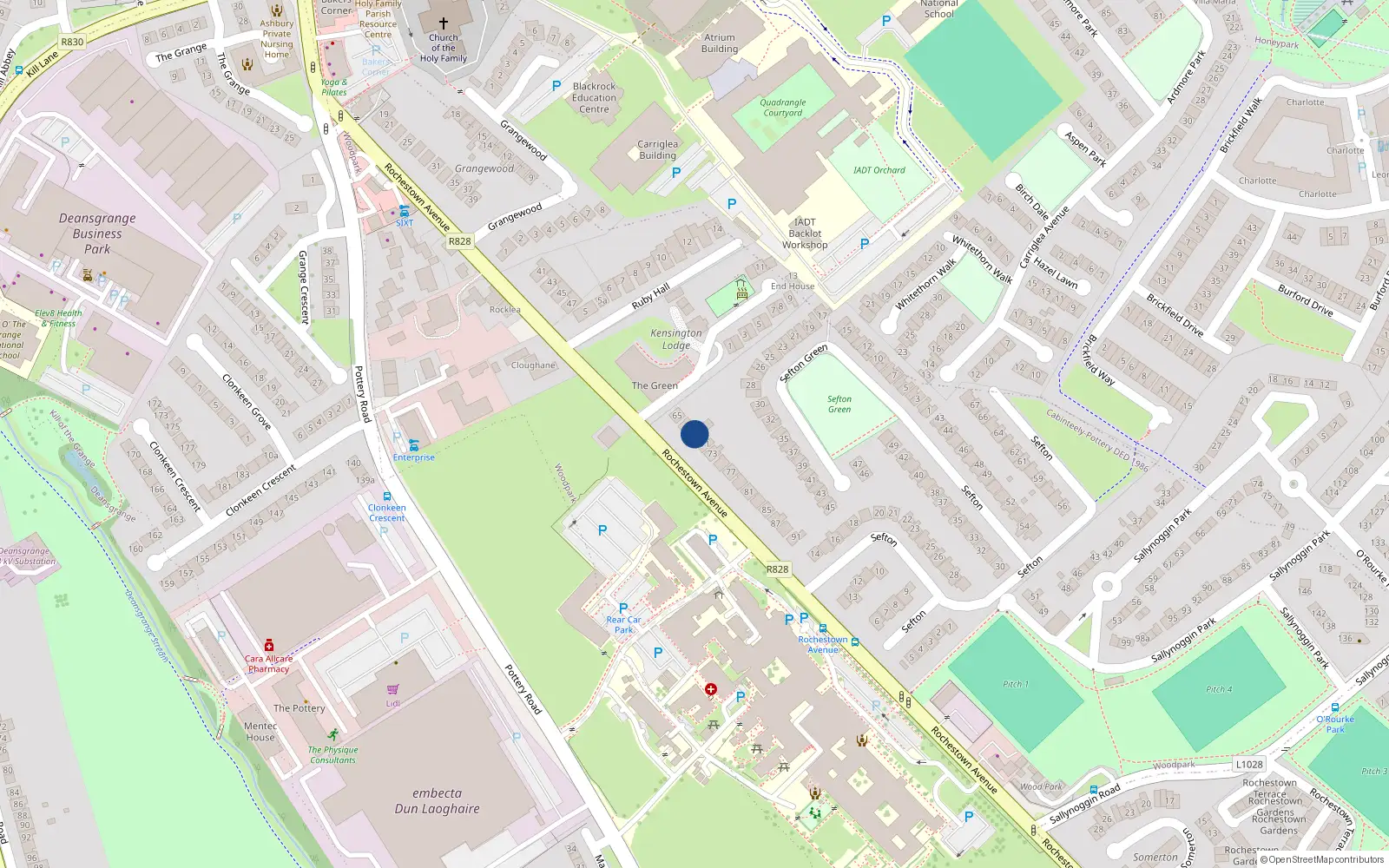 Overhead map showing the location of 69 Rochestown Avenue, Dun Laoghaire, Dublin