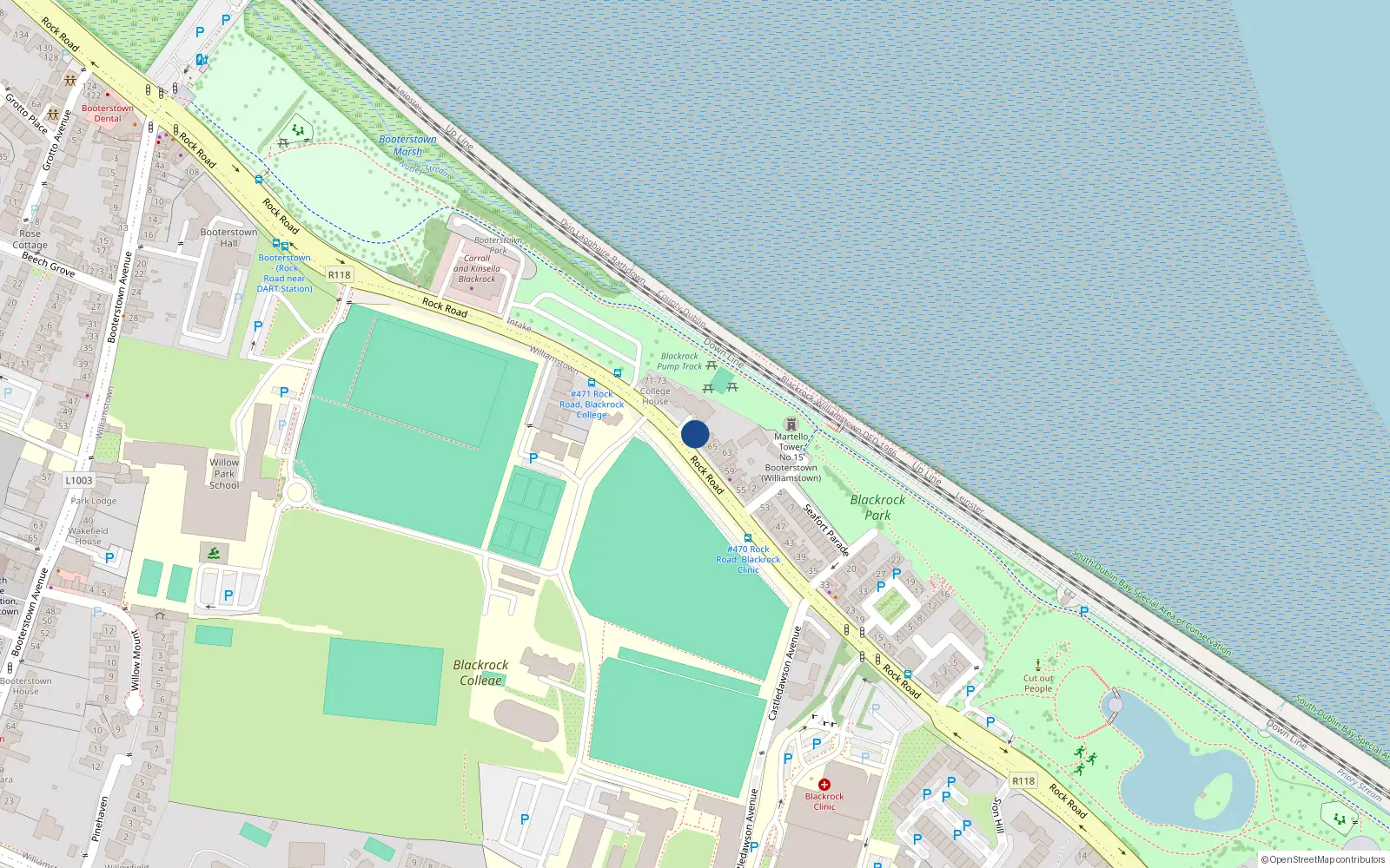 Overhead map showing the location of 69 Rock Road, Blackrock, Dublin