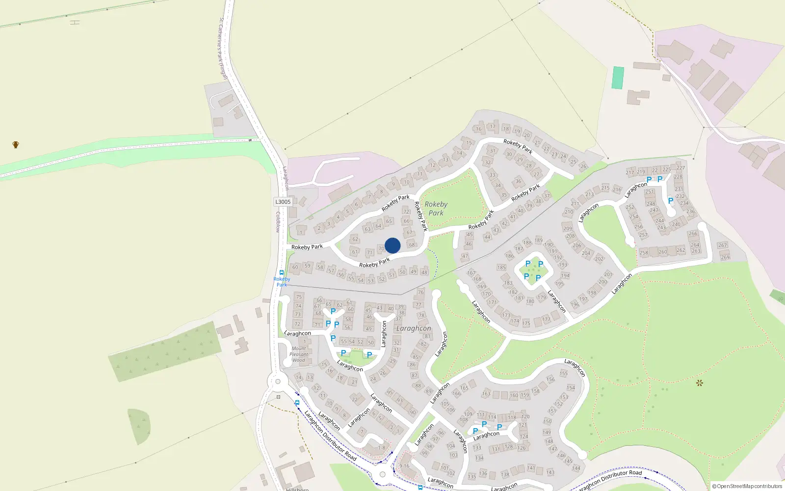 Overhead map showing the location of 69 Rokeby Park, Lucan