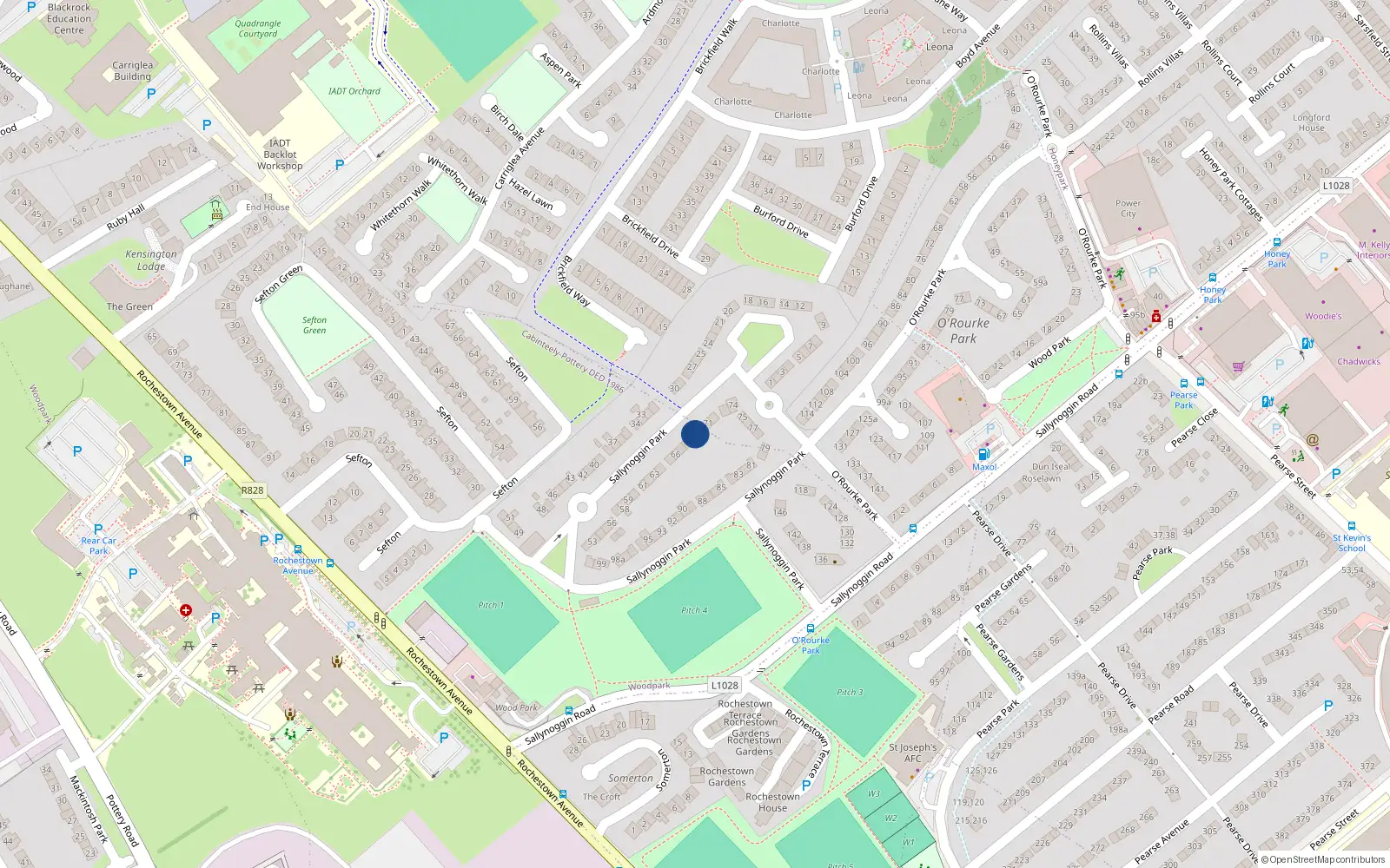 Overhead map showing the location of 69 Sallynoggin Park, Dun Laoghaire, Dublin