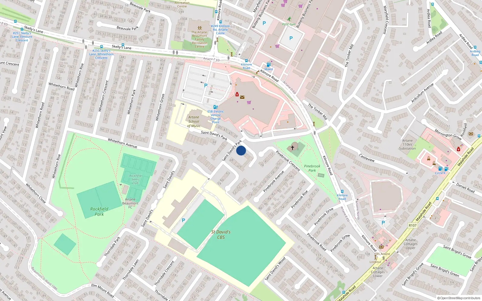 Overhead map showing the location of 69 St Davids Park, Artane, Dublin 5