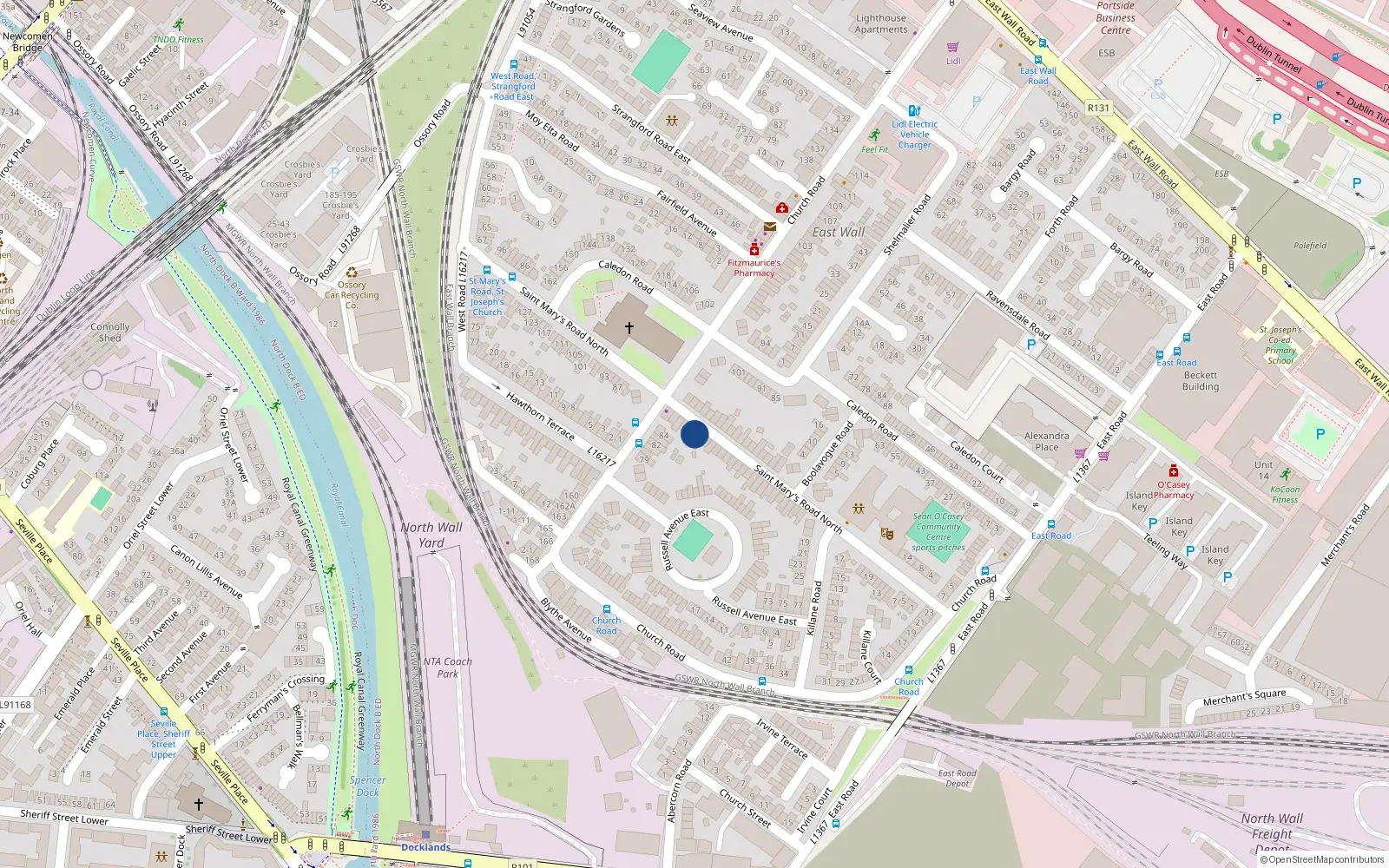 Overhead map showing the location of 69 St Marys Road, Dublin 3, Dublin