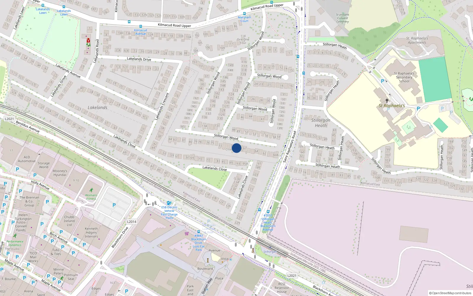 Overhead map showing the location of 69 Stillorgan Wood, Dublin