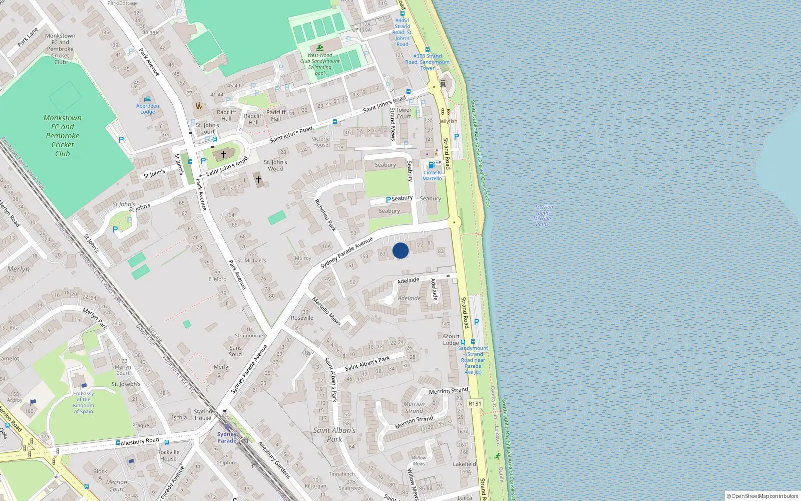 Overhead map showing the location of 69 Sydney Parade Avenue, Dublin 4