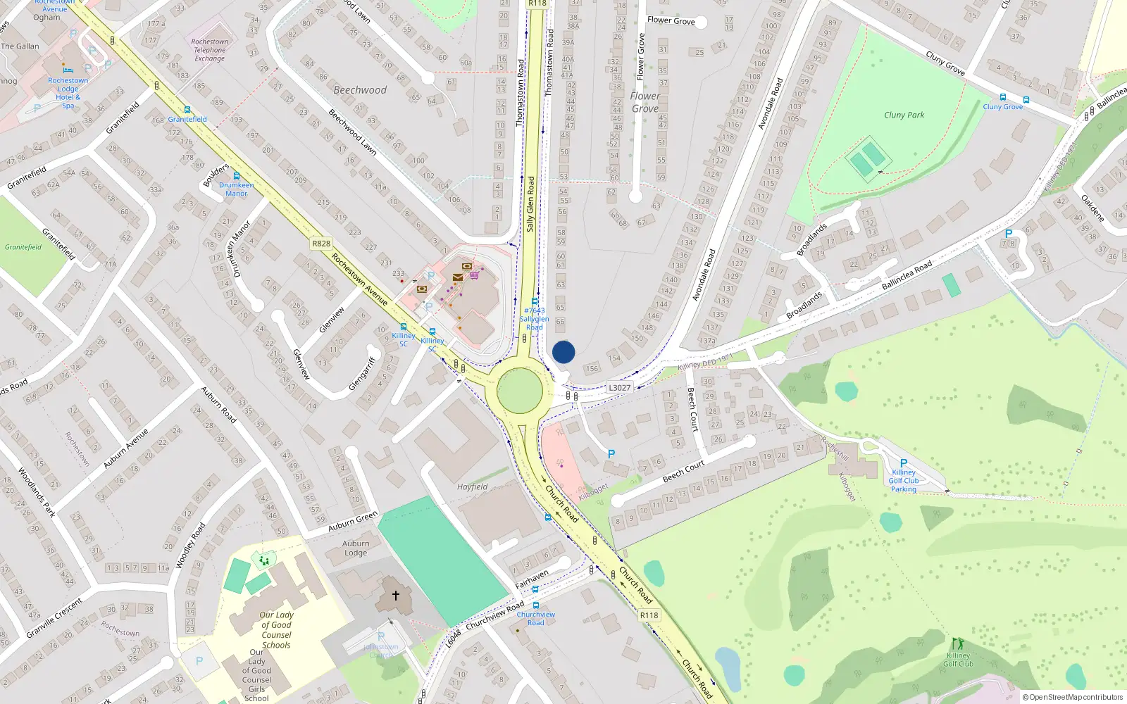 Overhead map showing the location of 69 Thomastown Road, Dublin