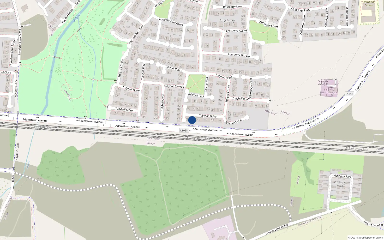 Overhead map showing the location of 69 Tullyhall Drive, Lucan