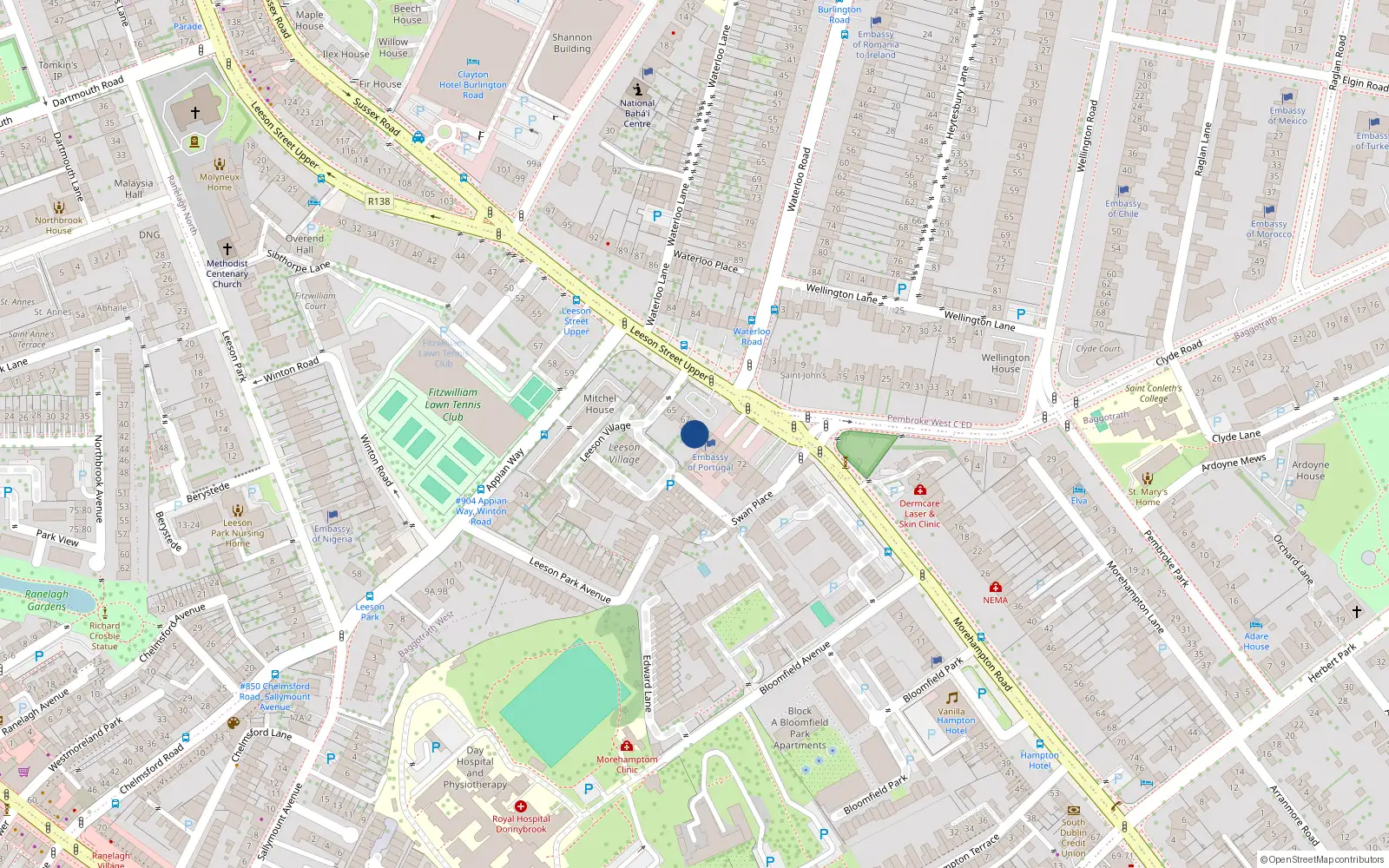 Overhead map showing the location of 69 Leeson Street Upper, Dublin 4