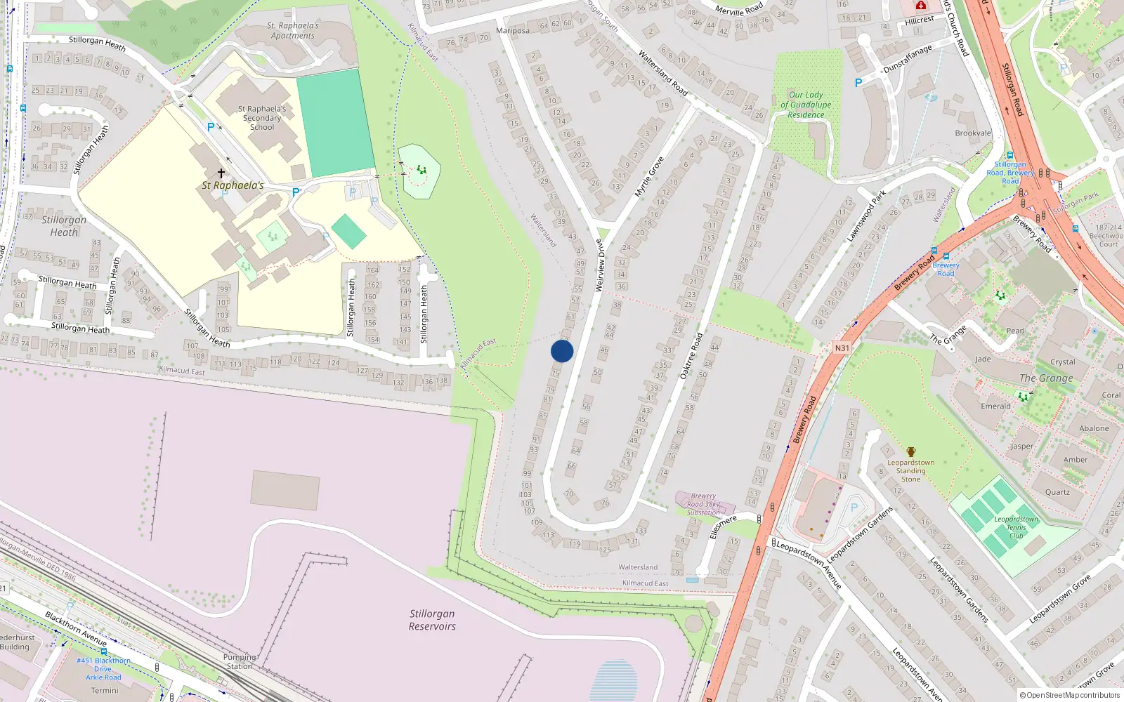 Overhead map showing the location of 69 Weirview Drive, Dublin