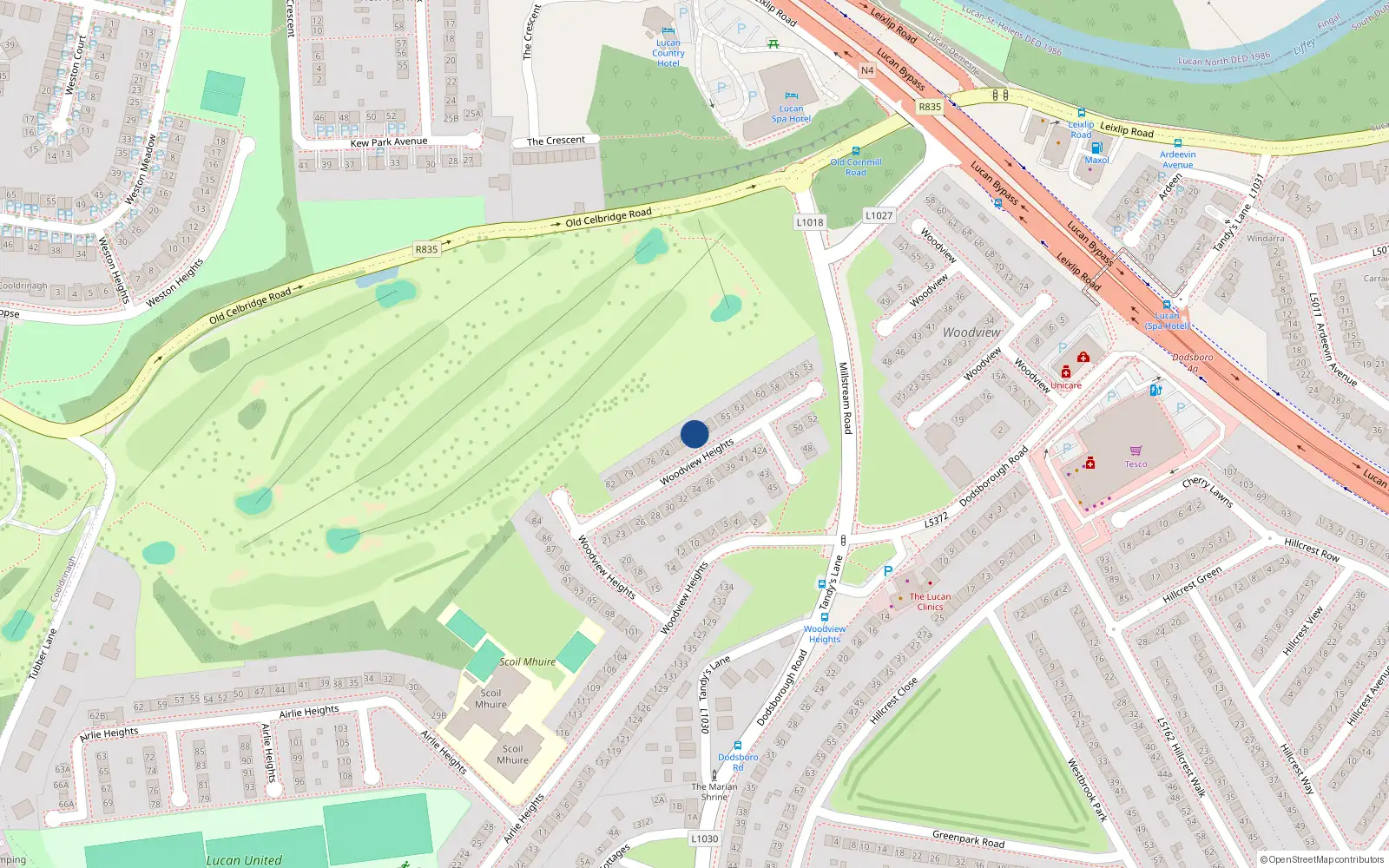 Overhead map showing the location of 69 Woodview Heights, Lucan
