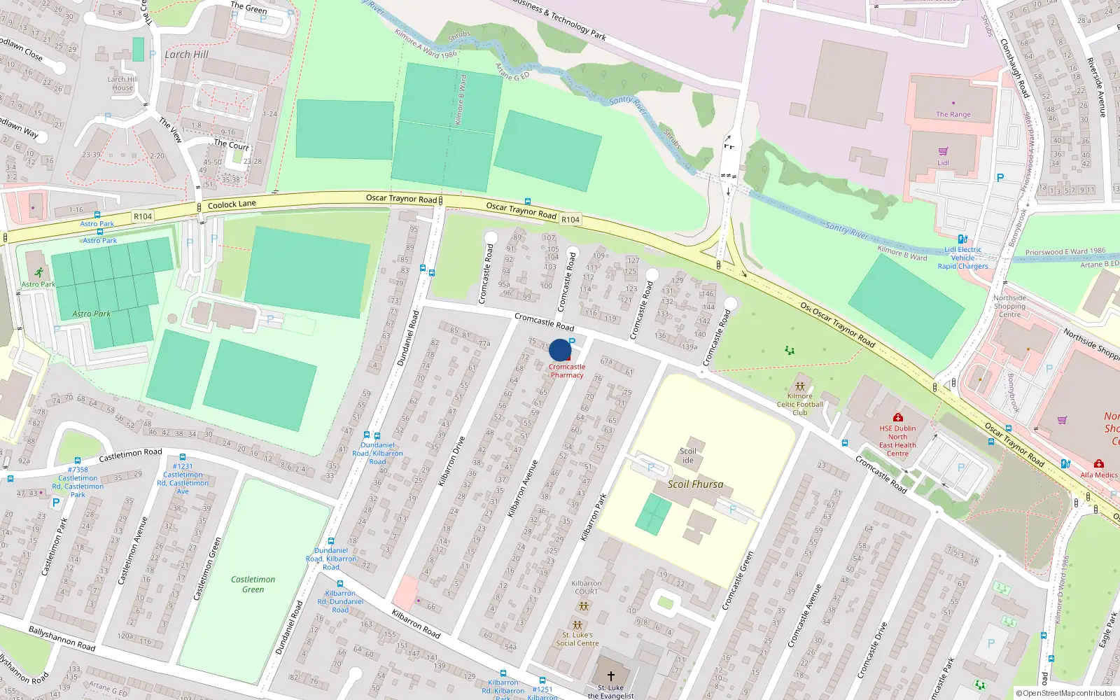 Overhead map showing the location of 69 Cromcastle Road, Dublin 5