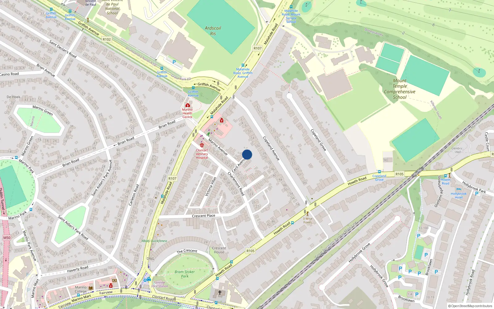 Overhead map showing the location of 6A Cecil Avenue, Dublin 3